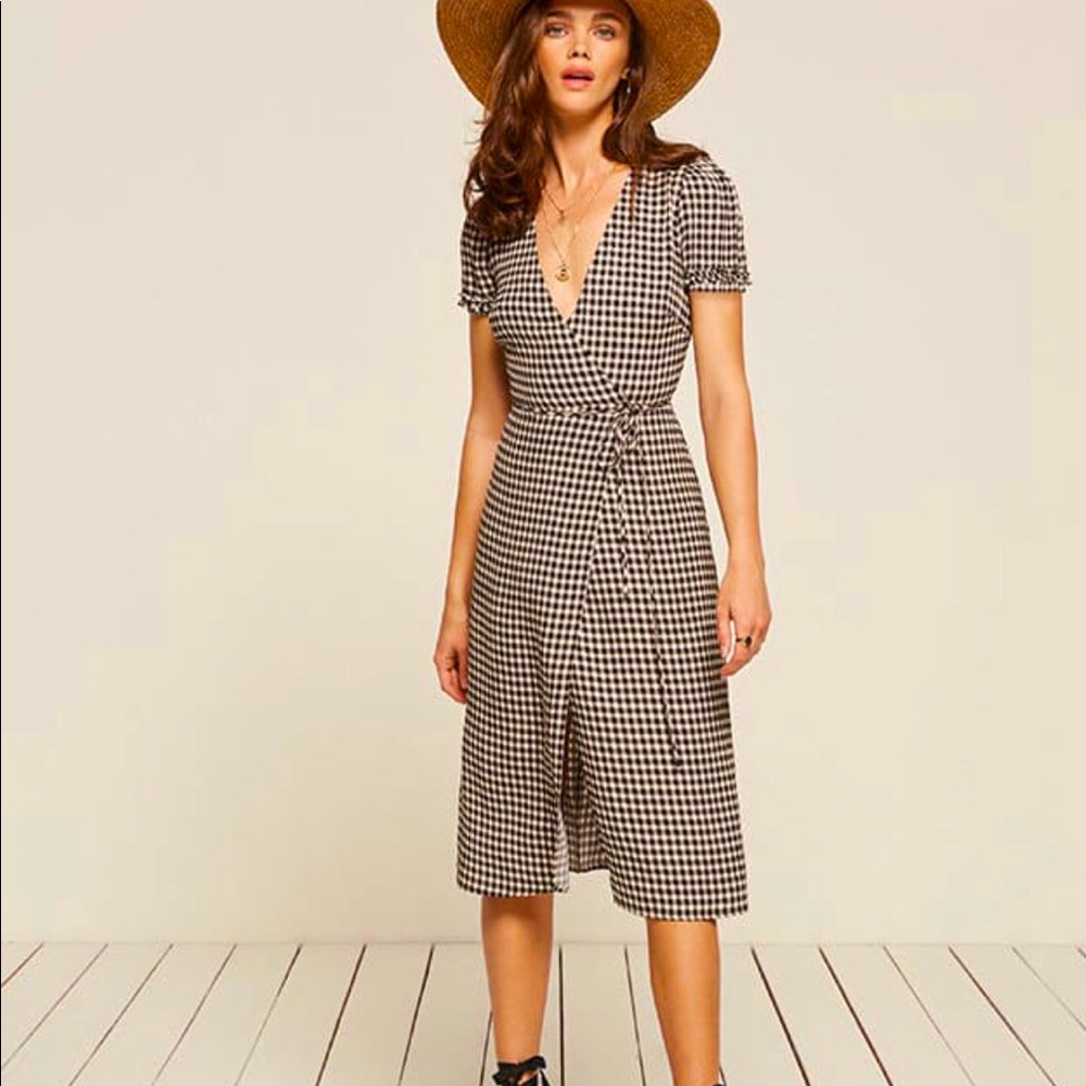 Reformation Addy Gingham Wrap Dress